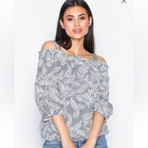 NWT Lauren by Ralph Lauren Off the Shoulder Embroidered Striped Shirt